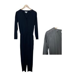 NEW H by Halston Charcoal Black Pant Jumpsuit with Lace Shoulder Size XS